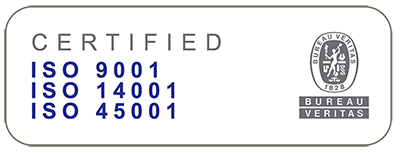 Bureau Veritaksen sertifikaattilogo ISO 9001, ISO 14001, ISO 45001.